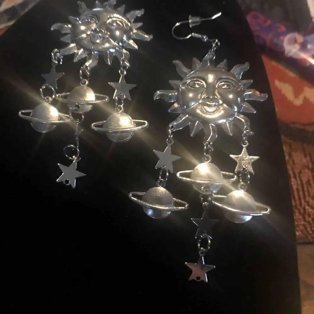 Celestial sun star solar system earrings super cute